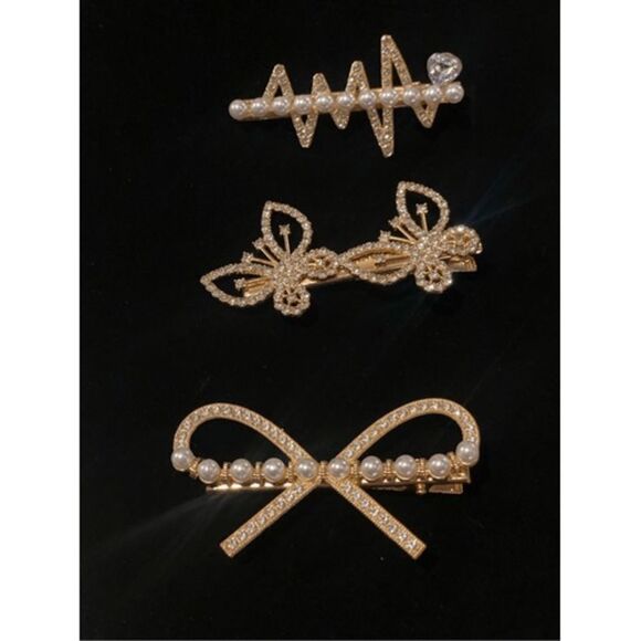 Hair Clips Set of 4 Pearls & Rhinestones Party Holidays - Picture 9 of 9